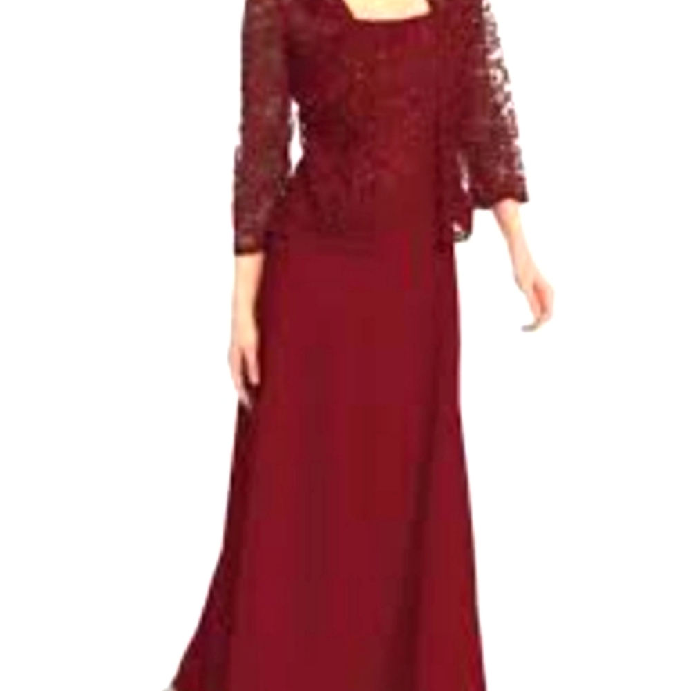 Red wine Long sleeves lace woman Midi dress